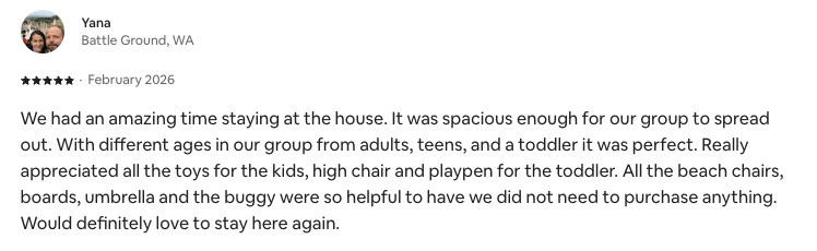 Five-star guest review from Yana, February 2026. Expand the review heading above for the full text.